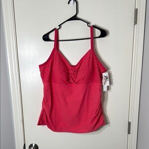 NWT Christina Women’s Pink & Black Polka Dot Tankini Swim Top Plus Size‎ 3X